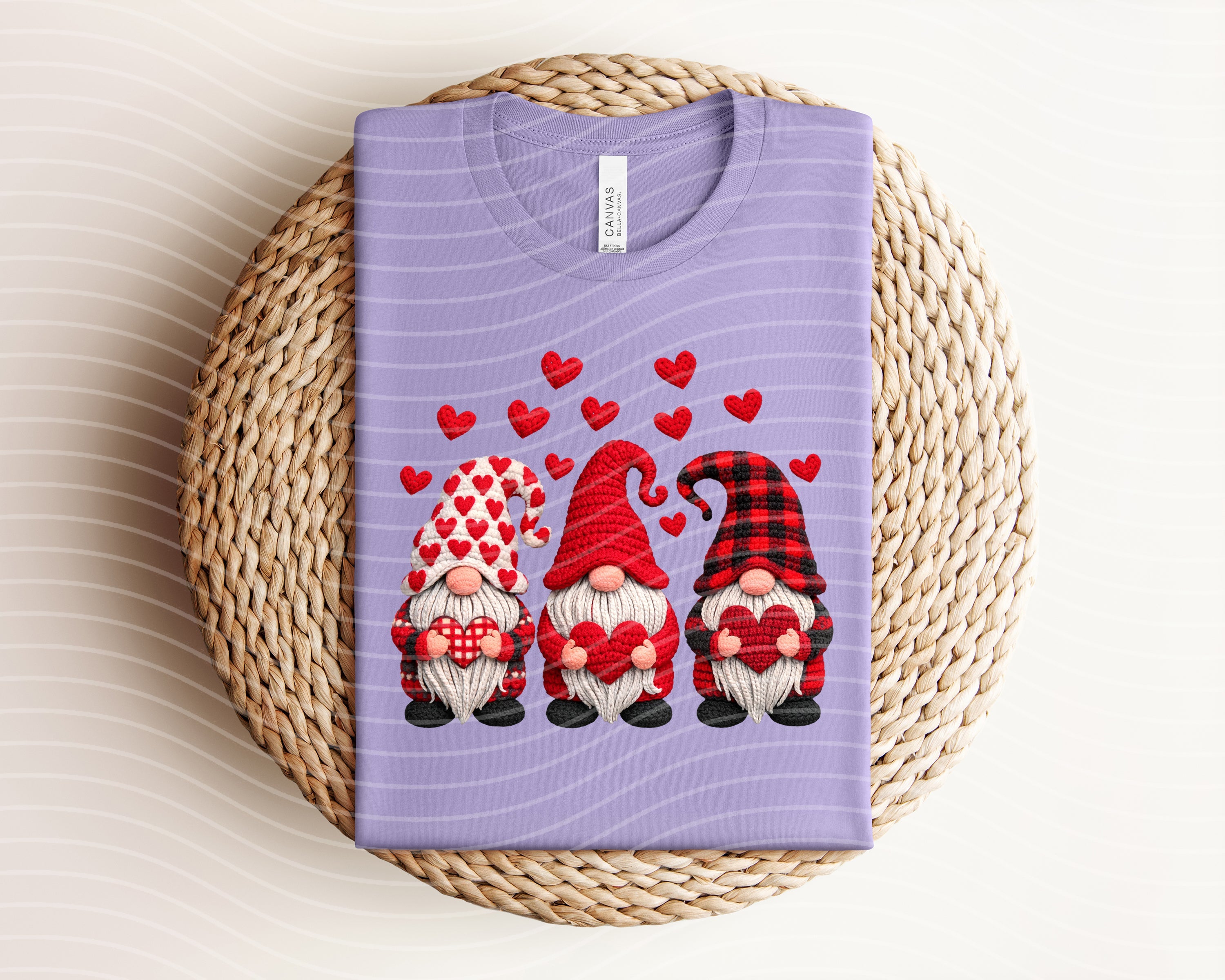 Colorful Yarn Gnomes graphic tee by Anchored Grace Boutique featuring a playful knit gnome design on soft fabric.
