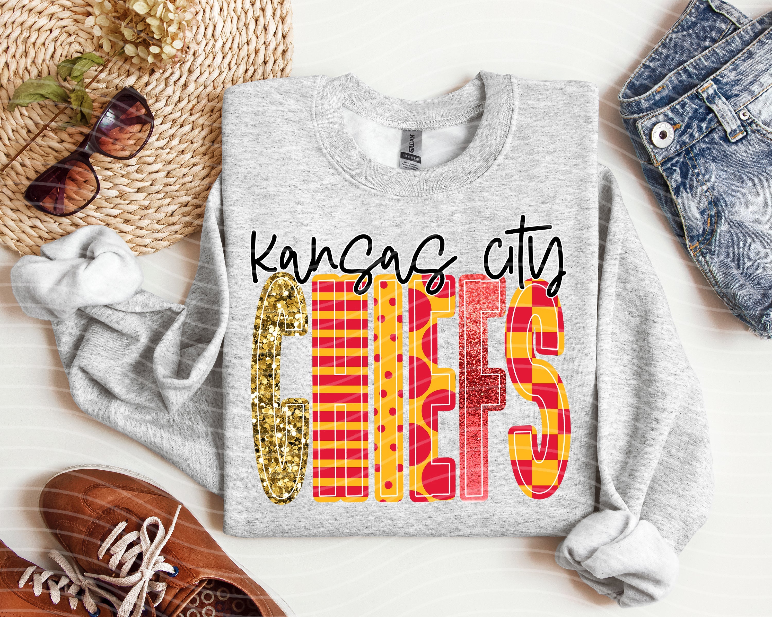 Chiefs Mixed Font Graphic Tee by Anchored Grace Boutique, featuring bold Chiefs logo and mixed typography on a casual t-shirt.