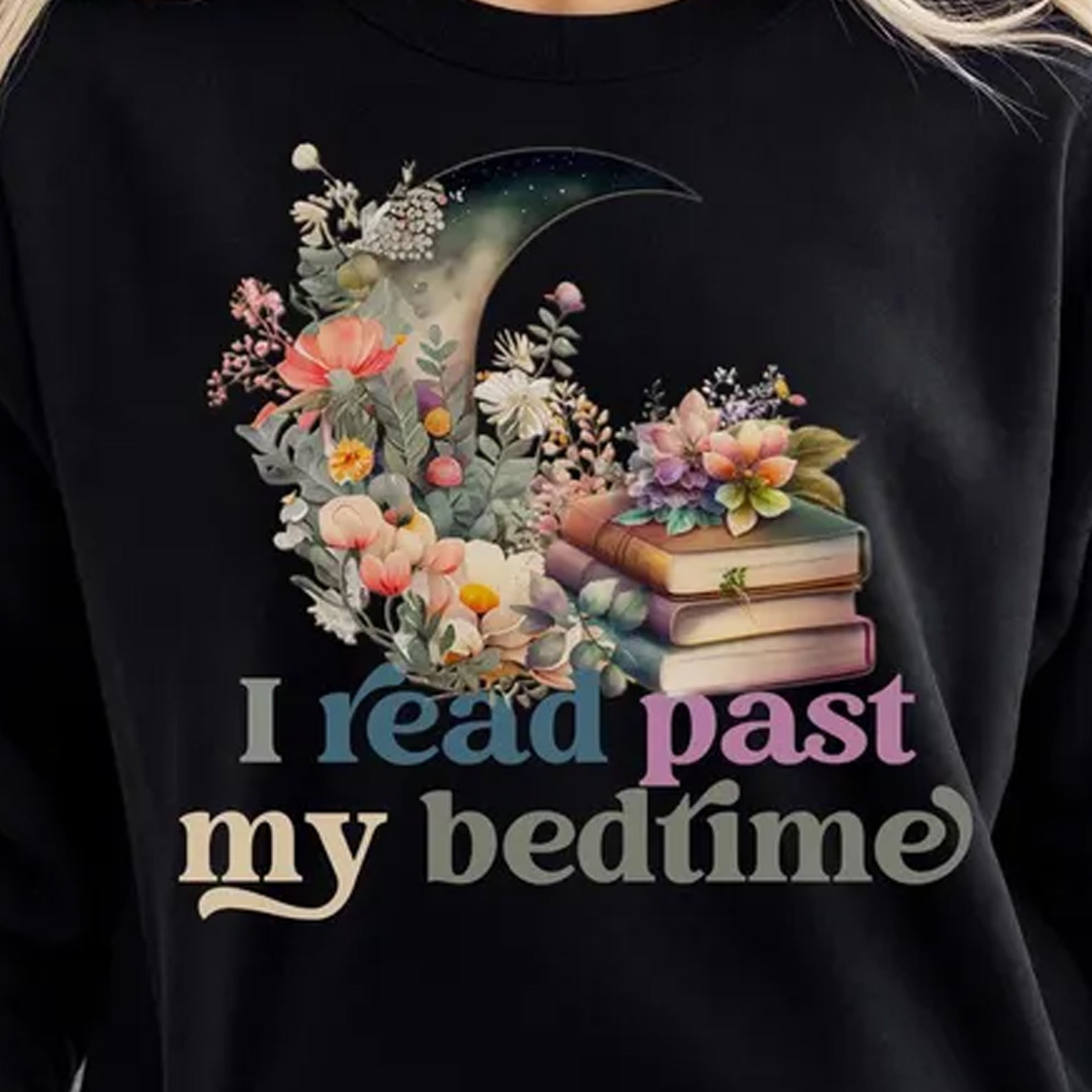 Gray I Read Past My Bedtime graphic tee by Anchored Grace Boutique featuring playful text and casual fit.