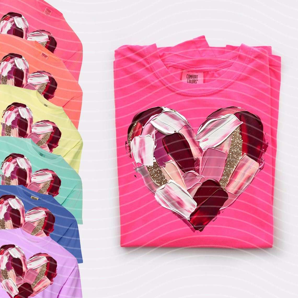 Painted heart graphic tee from Anchored Grace Boutique, casual cotton shirt with colorful heart design on front.