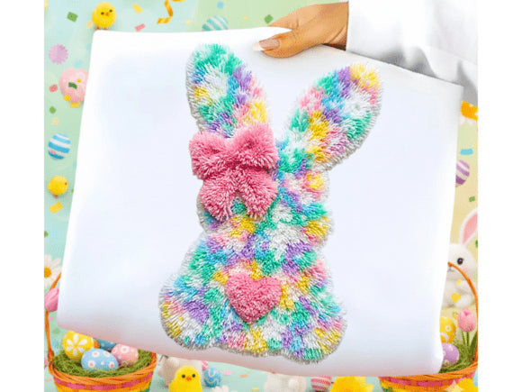 Fuzzy bunny graphic tee by Anchored Grace Boutique featuring a cute bunny illustration on a casual cotton t-shirt.