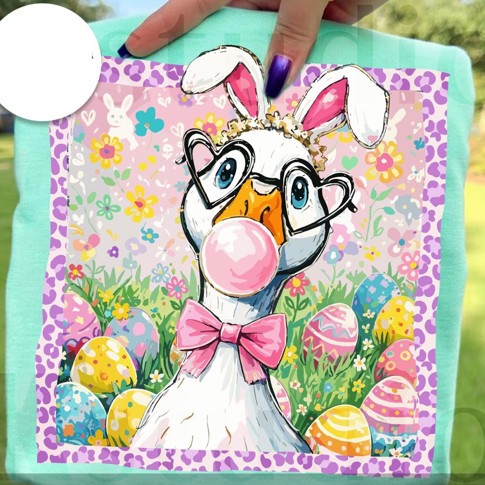 Bubble Bunny Goose graphic tee by Anchored Grace Boutique featuring a playful bunny and goose design on soft cotton fabric.