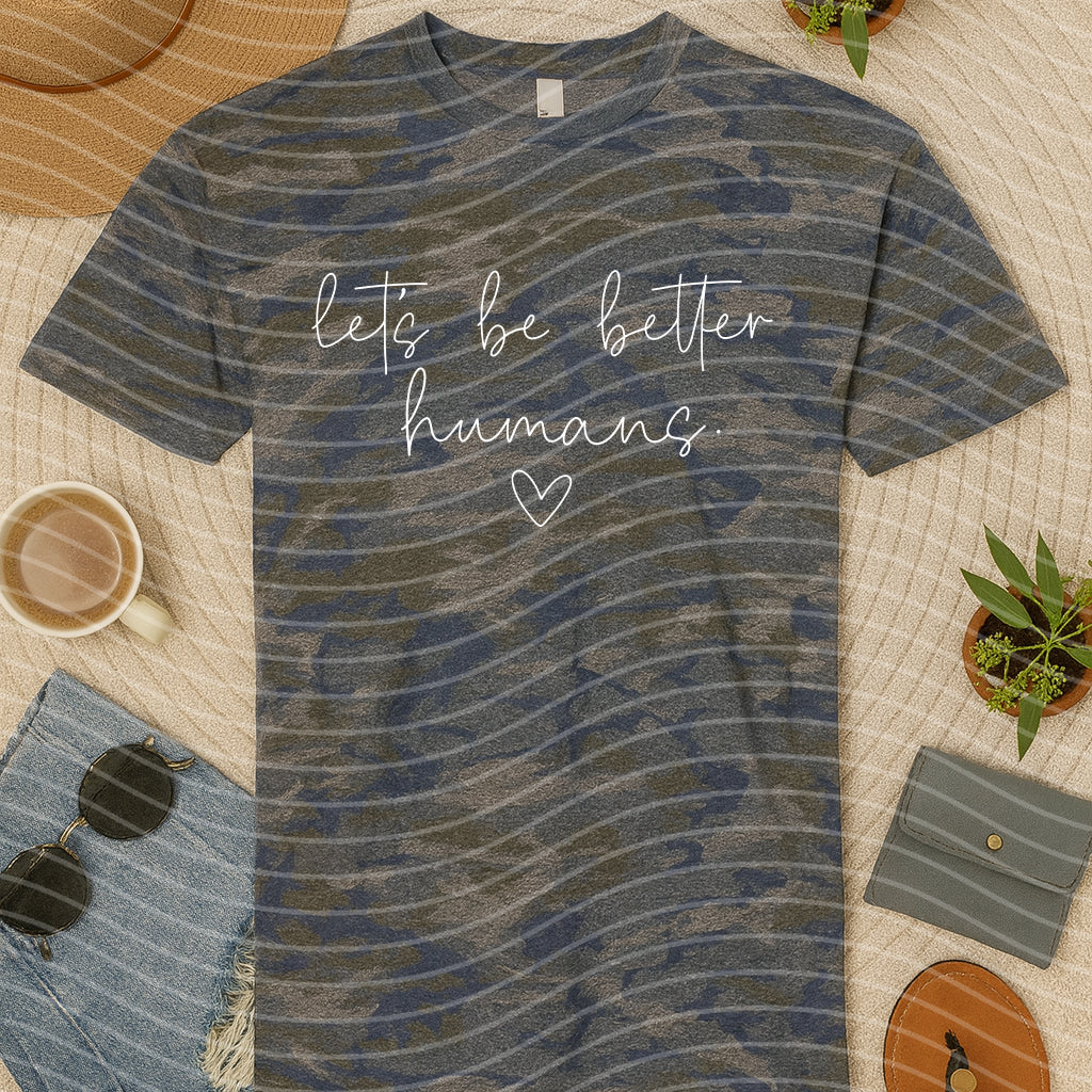 Anchored Grace Boutique "Let's Be Better Humans" graphic tee featuring a casual, stylish design and inspirational message on soft fabric.
