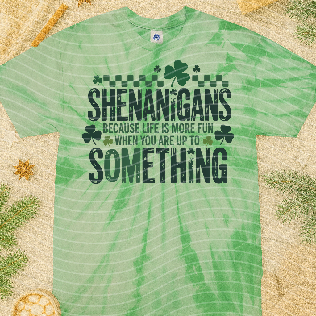 Anchored Grace Boutique Shenanigans graphic tee featuring playful design, casual fit, and vibrant colors on soft cotton fabric.