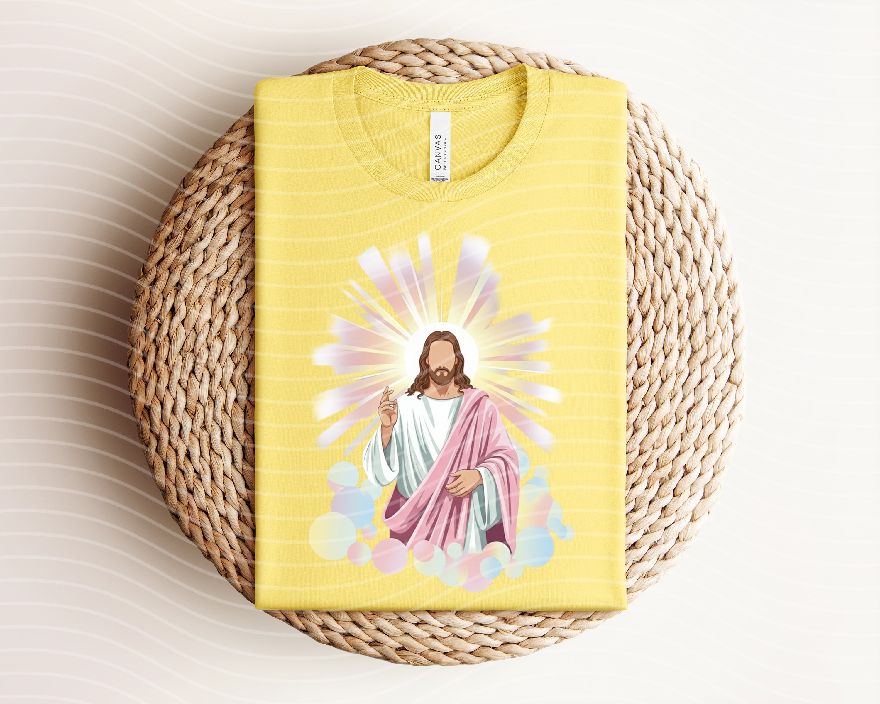 Jesus Shining graphic tee by Anchored Grace Boutique, featuring a vibrant religious design on a casual cotton t-shirt.