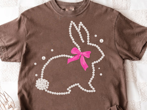 Pearl Bunny graphic tee by Anchored Grace Boutique featuring a playful bunny illustration on soft cotton fabric.