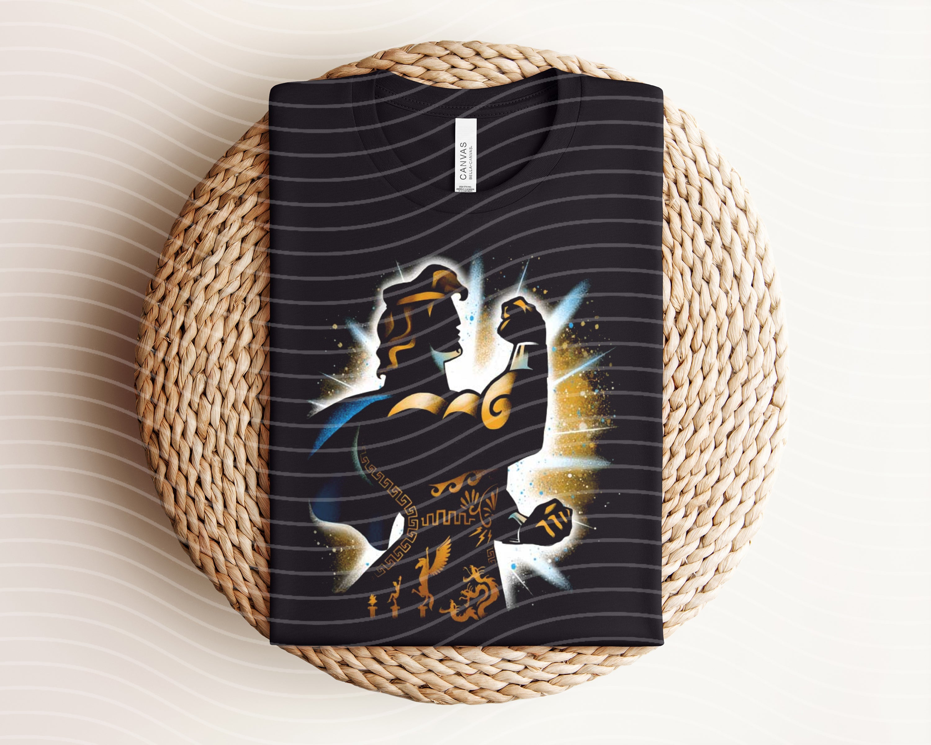 Hercules Dark Graphic Tee from Anchored Grace Boutique featuring bold graphic print on black cotton t-shirt.