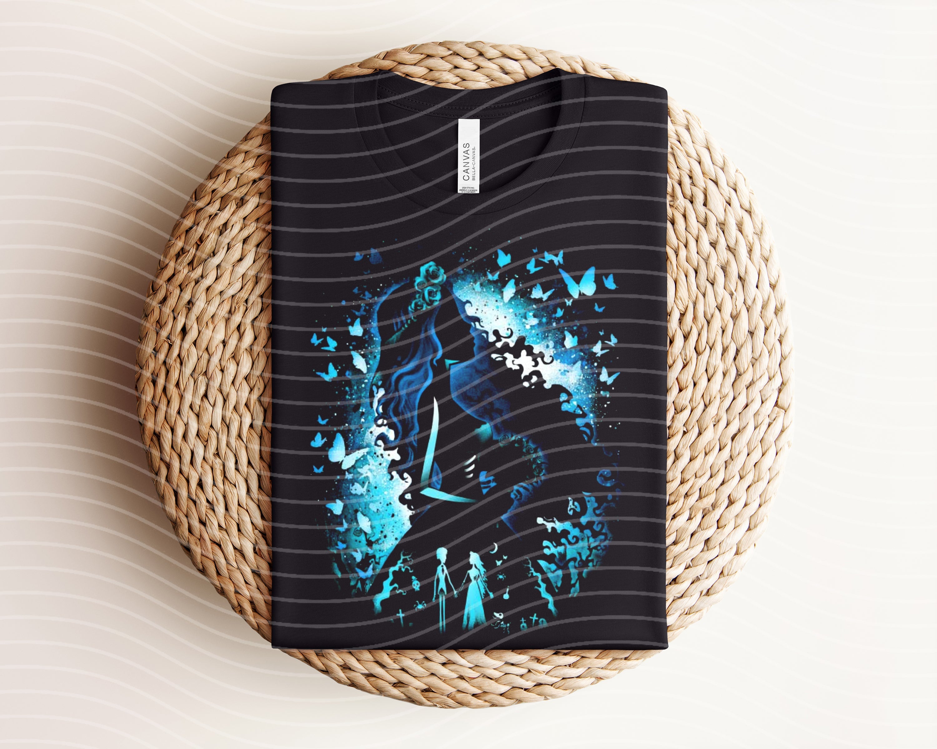 Dark graphic tee featuring The Corpse Bride design from Anchored Grace Boutique, with Gothic-inspired artwork on black fabric.