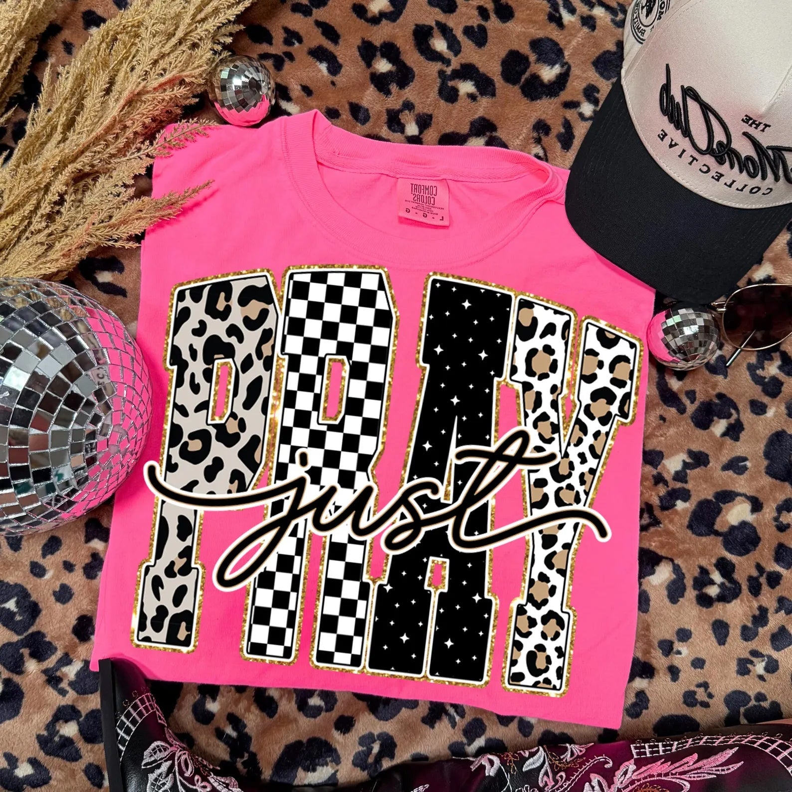 Just Pray graphic tee by Anchored Grace Boutique featuring a stylish design on a comfortable cotton t-shirt.