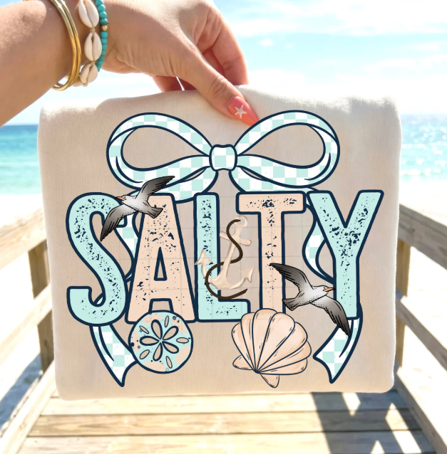 Salty graphic tee from Anchored Grace Boutique featuring nautical design on a casual cotton t-shirt.