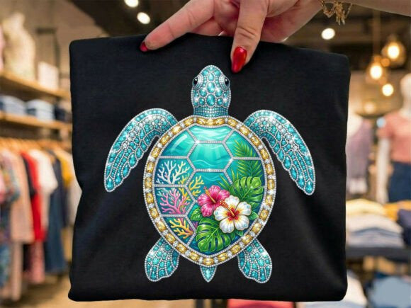 Rhinestone turtle graphic tee from Anchored Grace Boutique featuring a sparkly turtle design on a casual cotton t-shirt.
