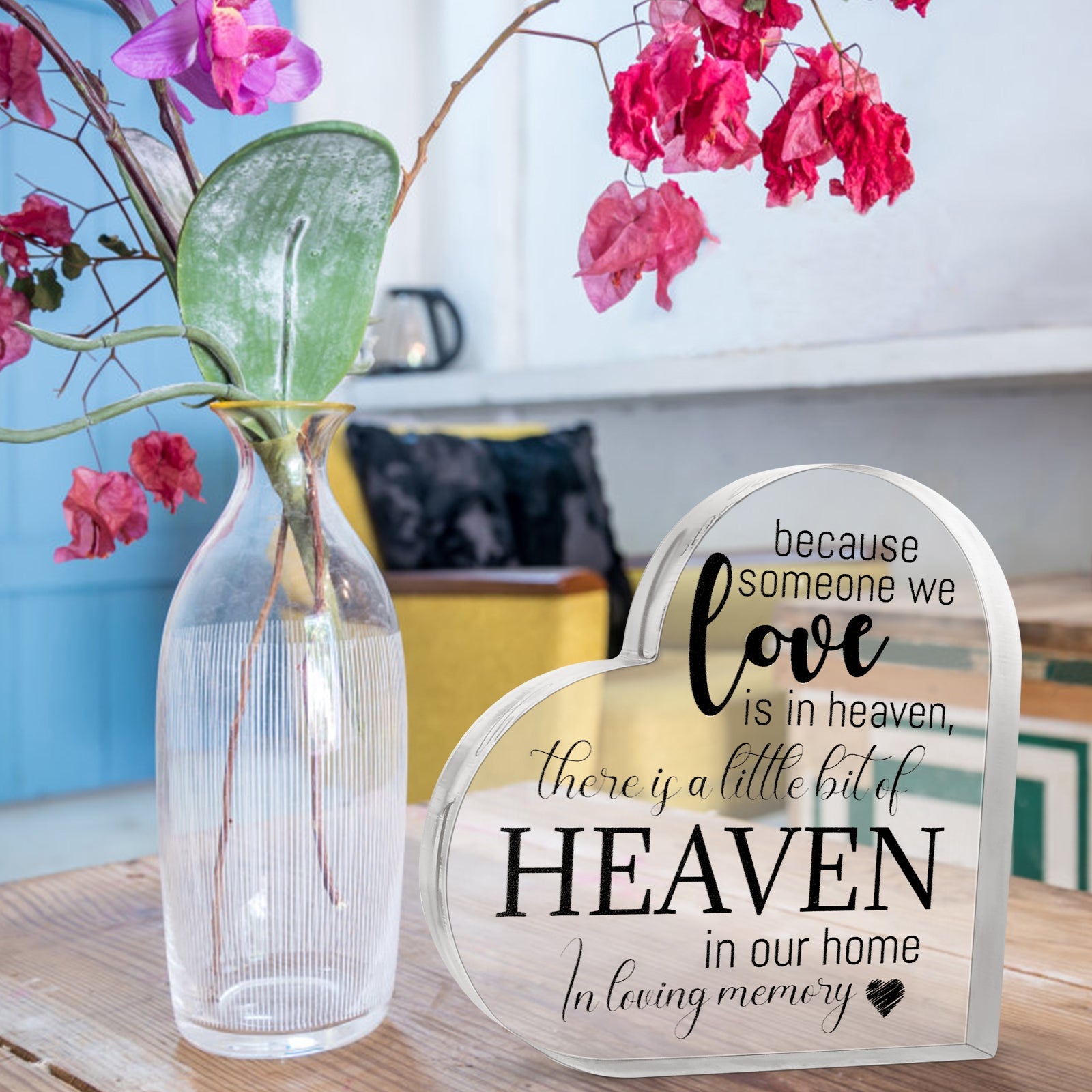 Acrylic memorial heart with "Heaven In Our Home" inscription, presented in a gift box, from The Wind Chime Co.