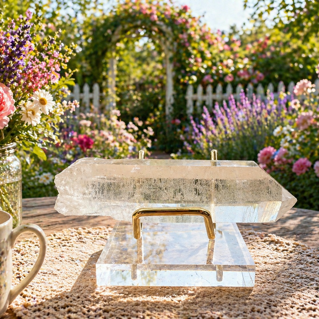 Lemurian Quartz Point crystal from Practical Magic Store, showcasing a clear, natural quartz with distinctive striations and pointed shape.