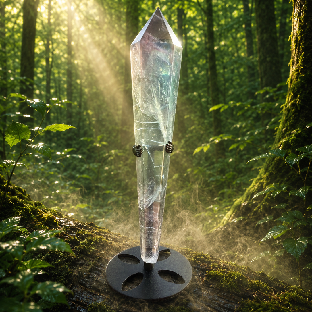 Rainbow fluorite wand from 1 Practical Magic Store featuring vibrant, multicolored crystal with smooth, polished surface.