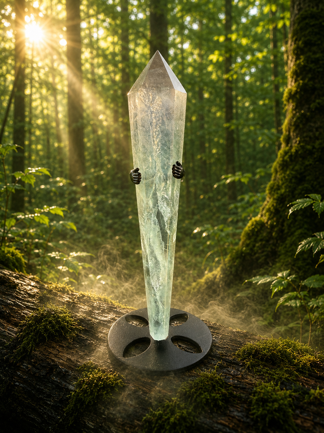 Rainbow fluorite wand with vibrant bands of color, polished and cylindrical, from 1 Practical Magic Store.