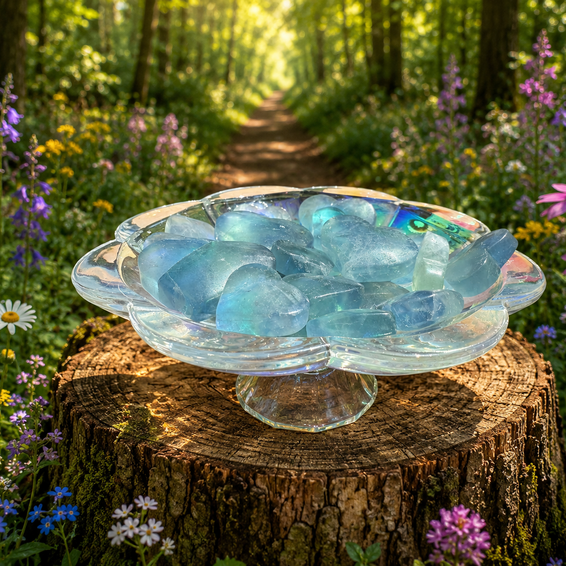 Blue fluorite heart-shaped gemstone, smooth and polished, from 1 Practical Magic Store, showcasing vibrant blue mineral hues.