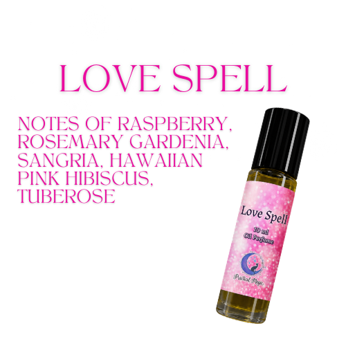 Practical Magic Top Favorites 10ml roller oil perfume with pink and blue floral and earthy scent illustrations.