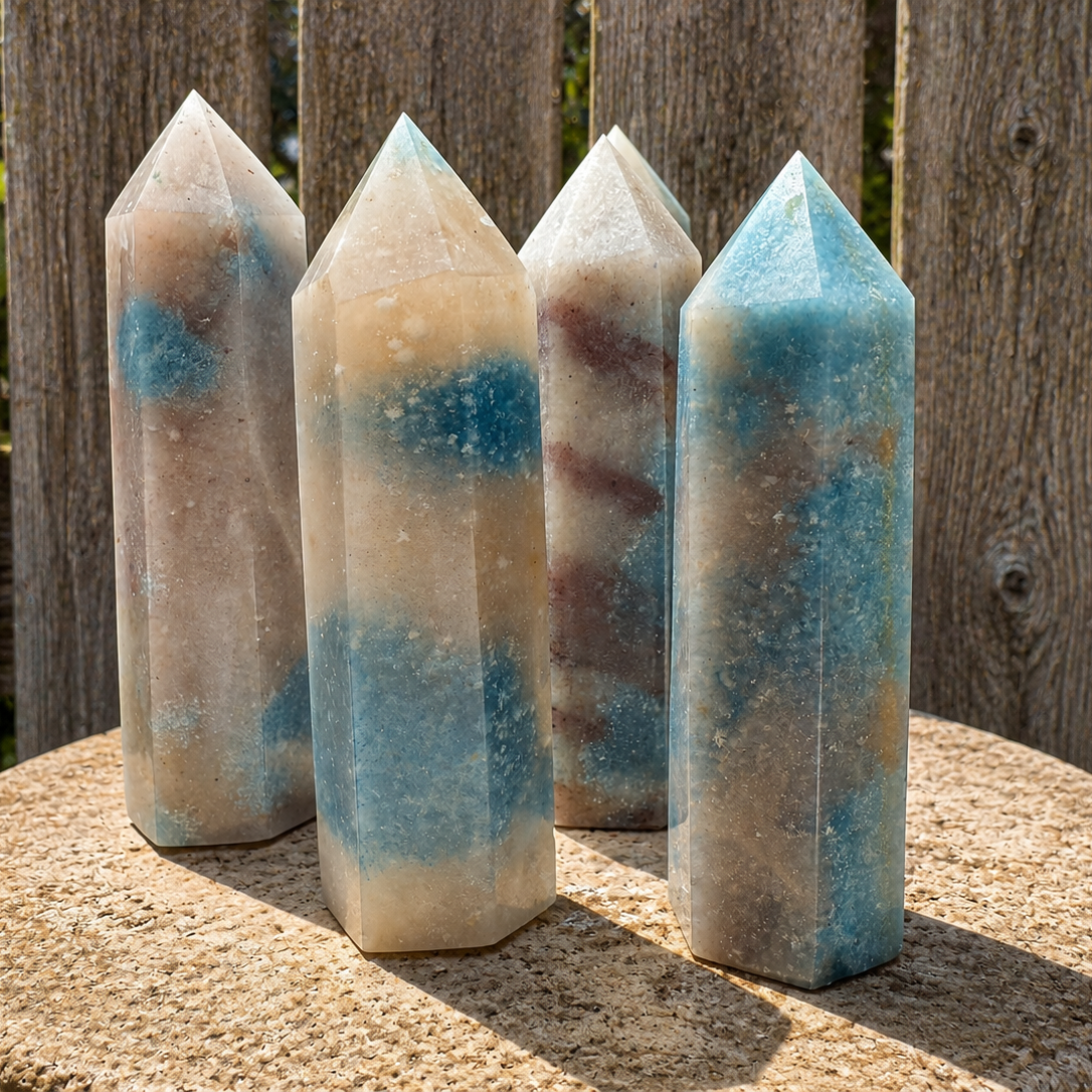 Trolleite Tower from Practical Magic Store, a tall mineral tower with deep blue and green trolleite crystals for energy and decor