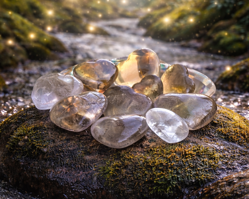 Smoky quartz heart-shaped gemstone from Practical Magic Store, polished and smooth with a deep smoky brown color.