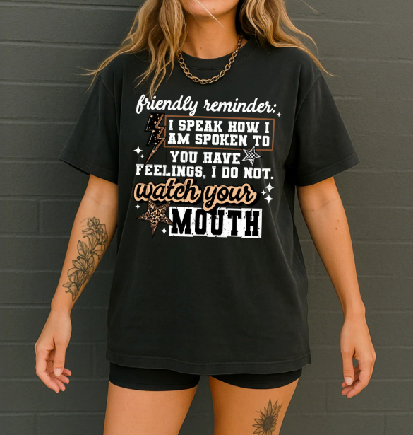 Friendly Reminder graphic tee by Anchored Grace Boutique featuring a stylish design and comfortable fit, perfect for casual wear.