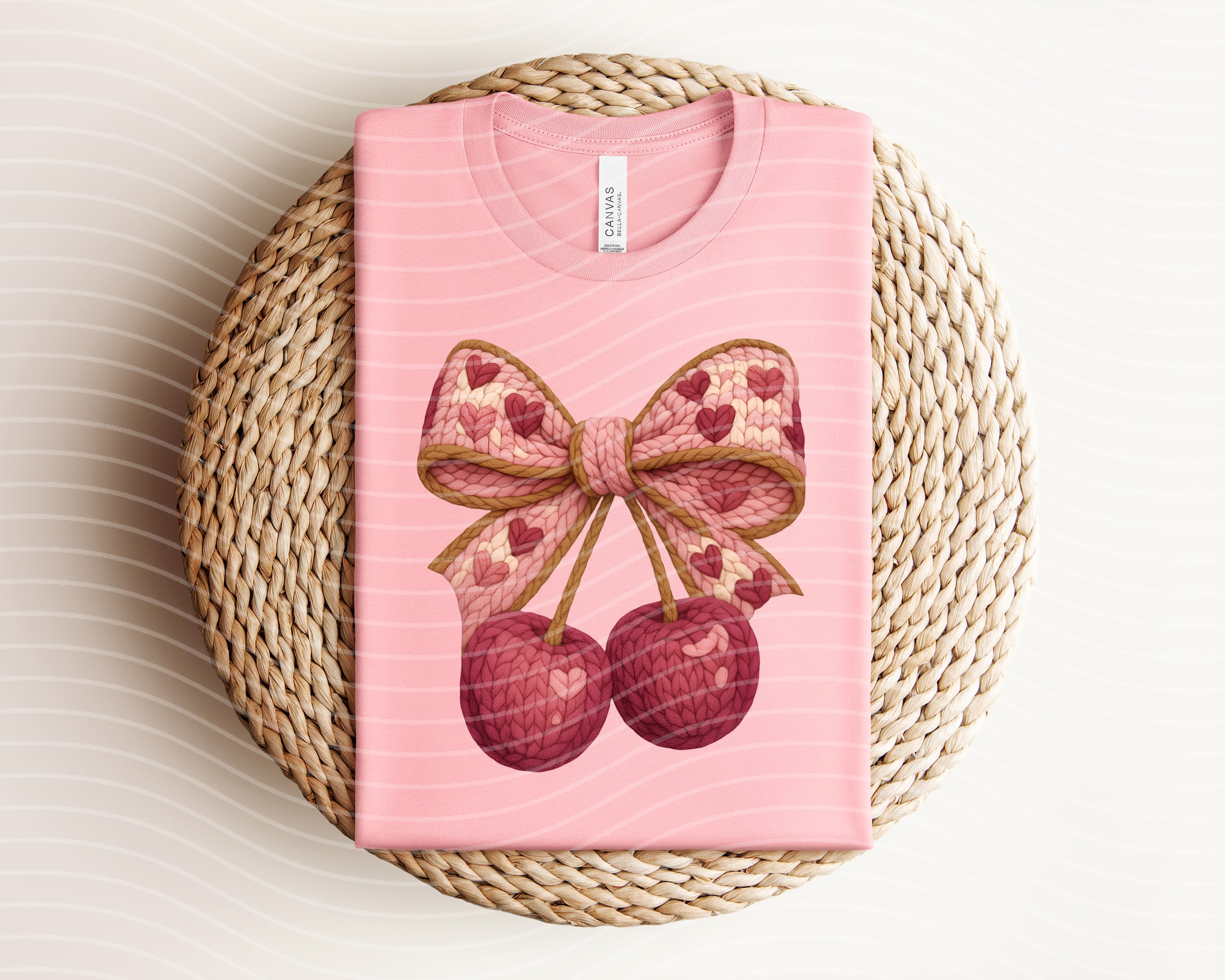 Anchored Grace Boutique Coquette Cherries graphic tee with vibrant cherry print and casual fit on a model.