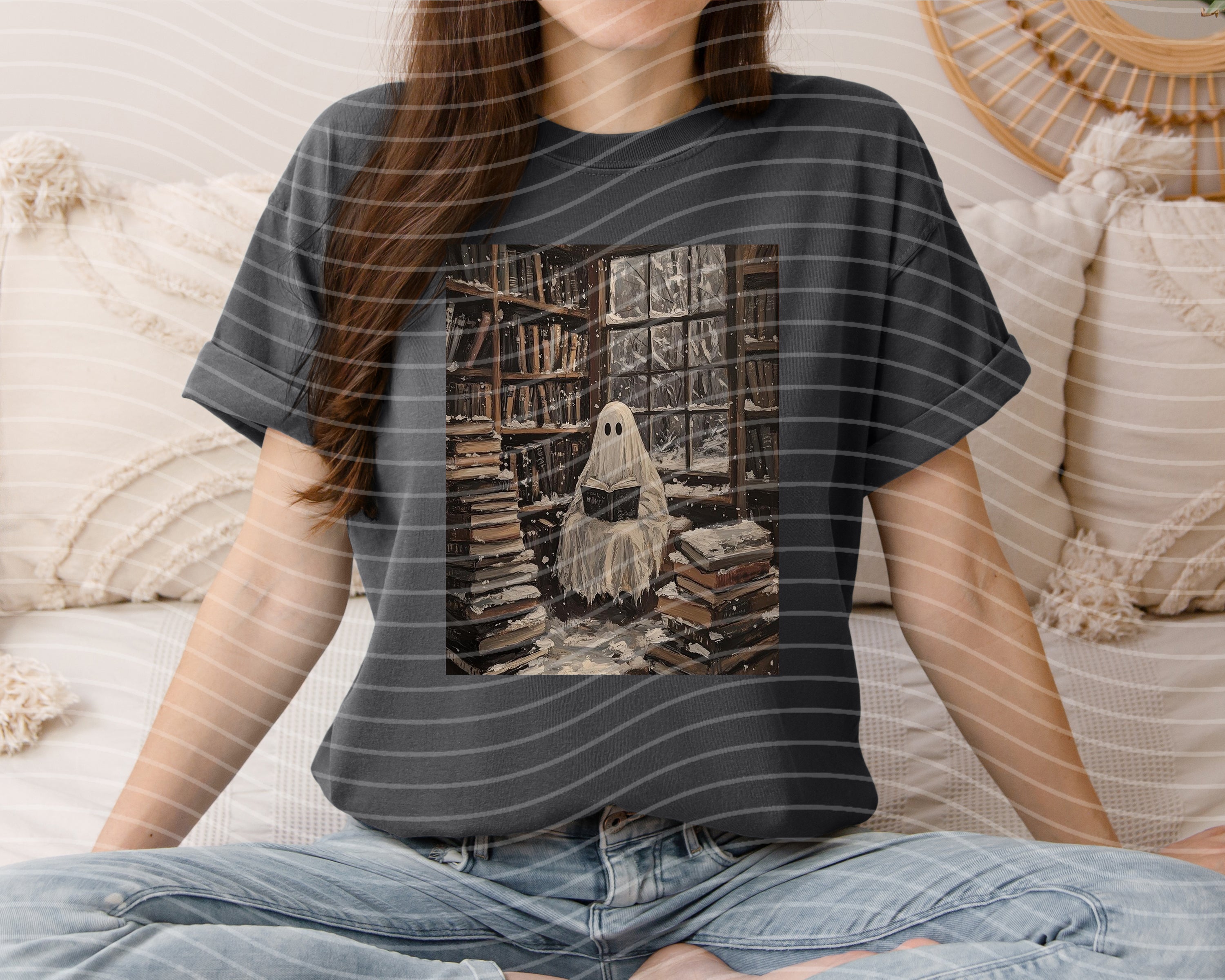 Snowy Ghost graphic tee by Anchored Grace Boutique featuring a winter-themed ghost design on a casual t-shirt.