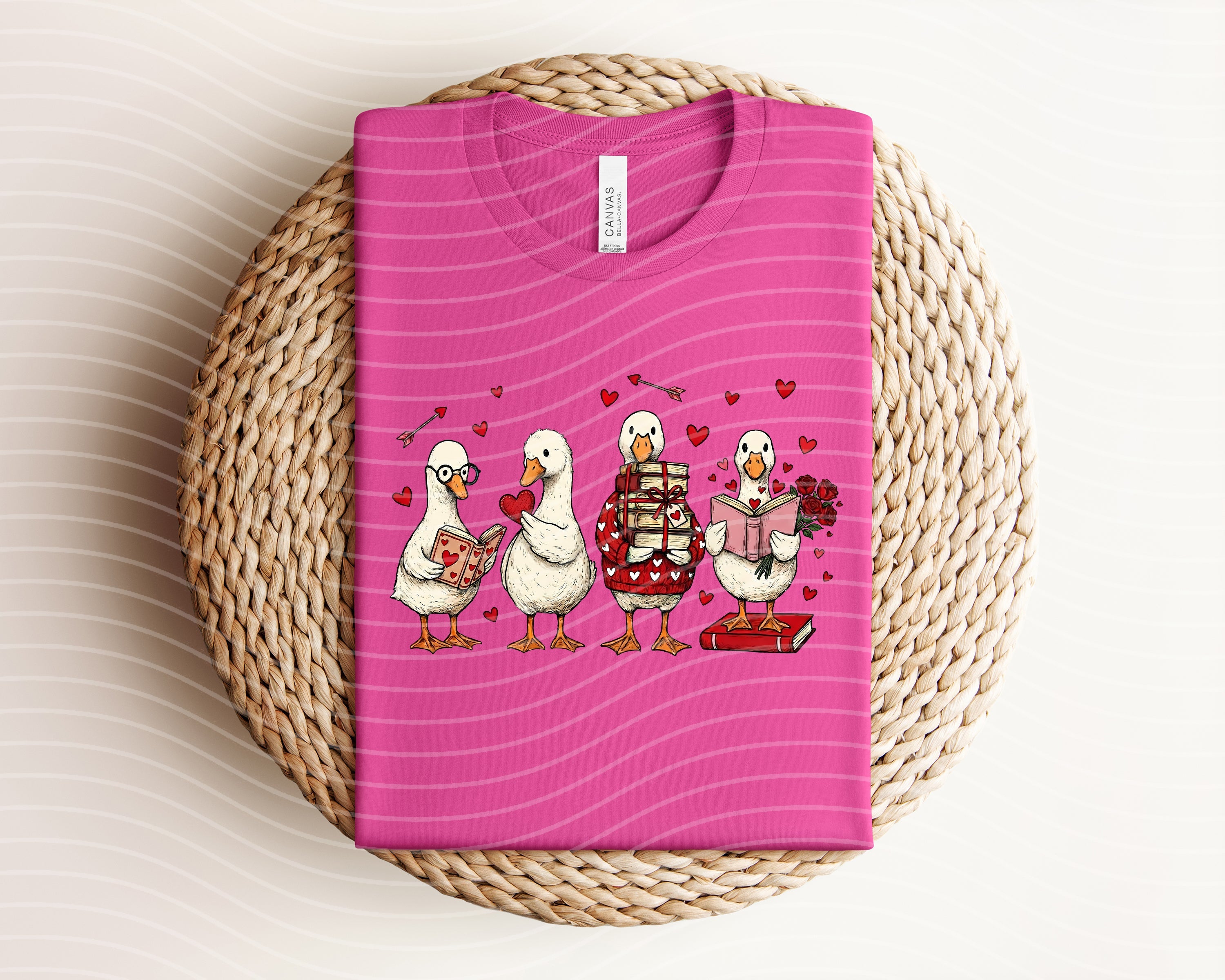 Love Reading Geese graphic tee by Anchored Grace Boutique featuring a colorful goose illustration on a casual t-shirt.