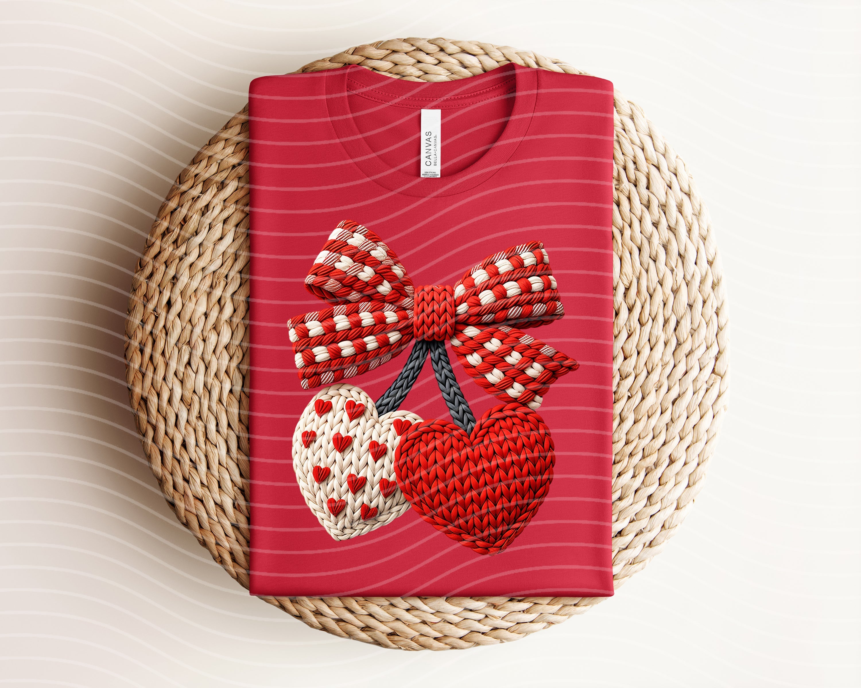 Yarn cherries graphic tee by Anchored Grace Boutique, featuring a colorful cherry pattern on a casual cotton t-shirt.