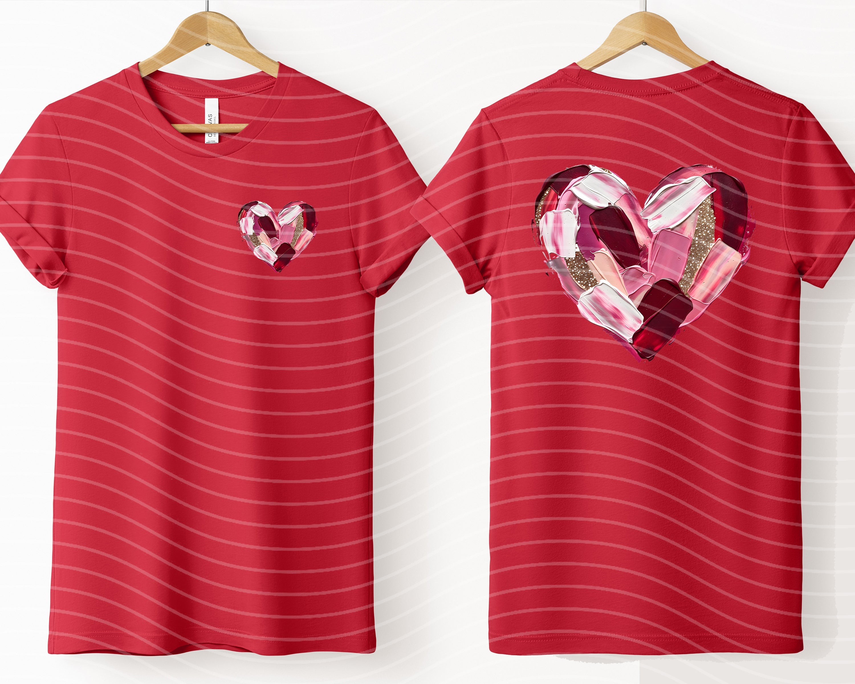 Painted heart graphic tee from Anchored Grace Boutique, casual cotton t-shirt with colorful heart design, front view.