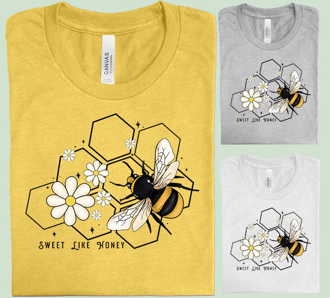Sweet Like Honey graphic tee by Anchored Grace Boutique featuring a stylish design on a casual cotton t-shirt.