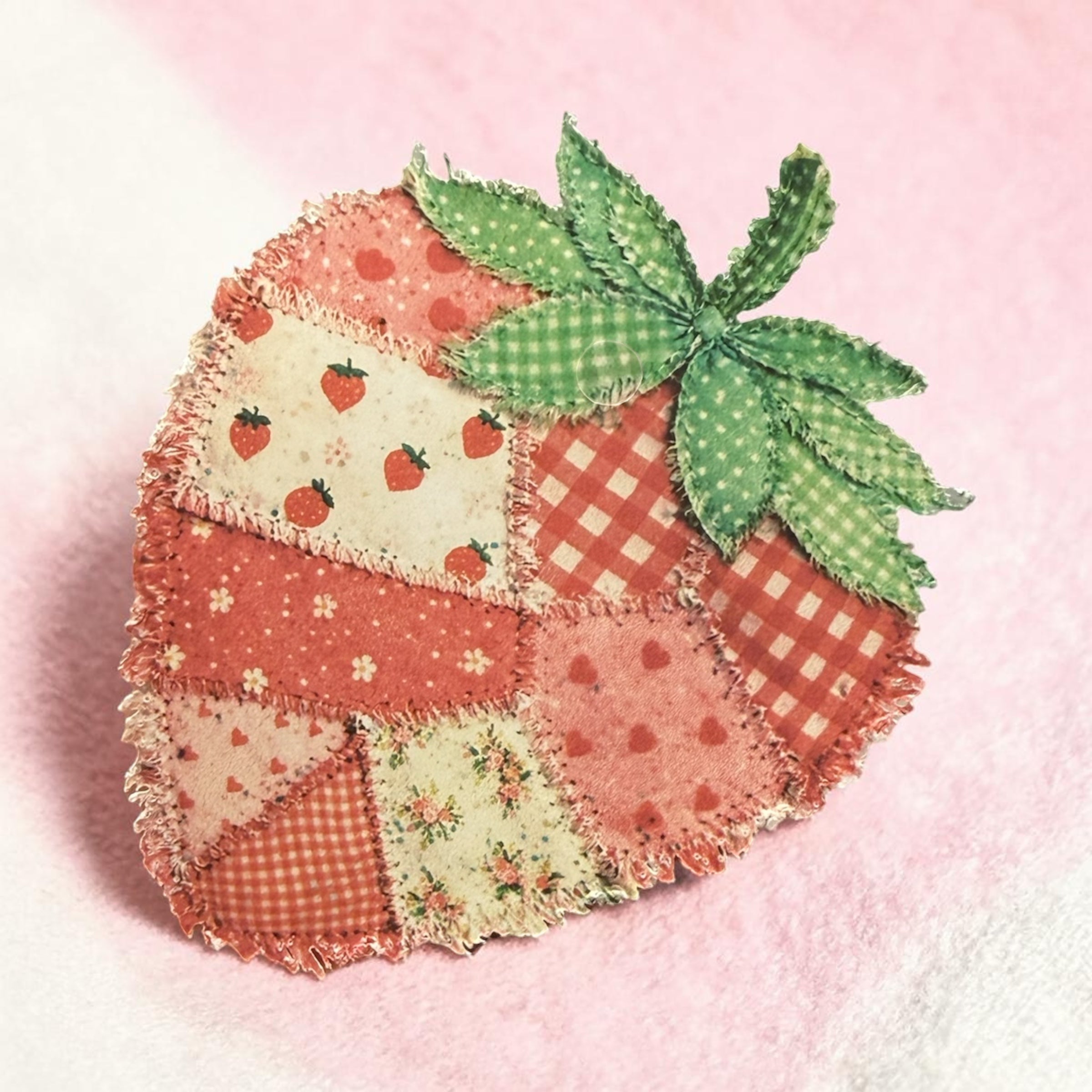 Strawberry Patchwork Freshie by Bug & Bean Freshies featuring vibrant strawberry-themed patchwork design and fresh scent.