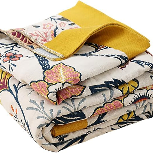 CozyNest Decor boho floral muslin bed blanket, 6-layer gauze cotton, 80x90 inches, soft, lightweight, summer cooling home decor.