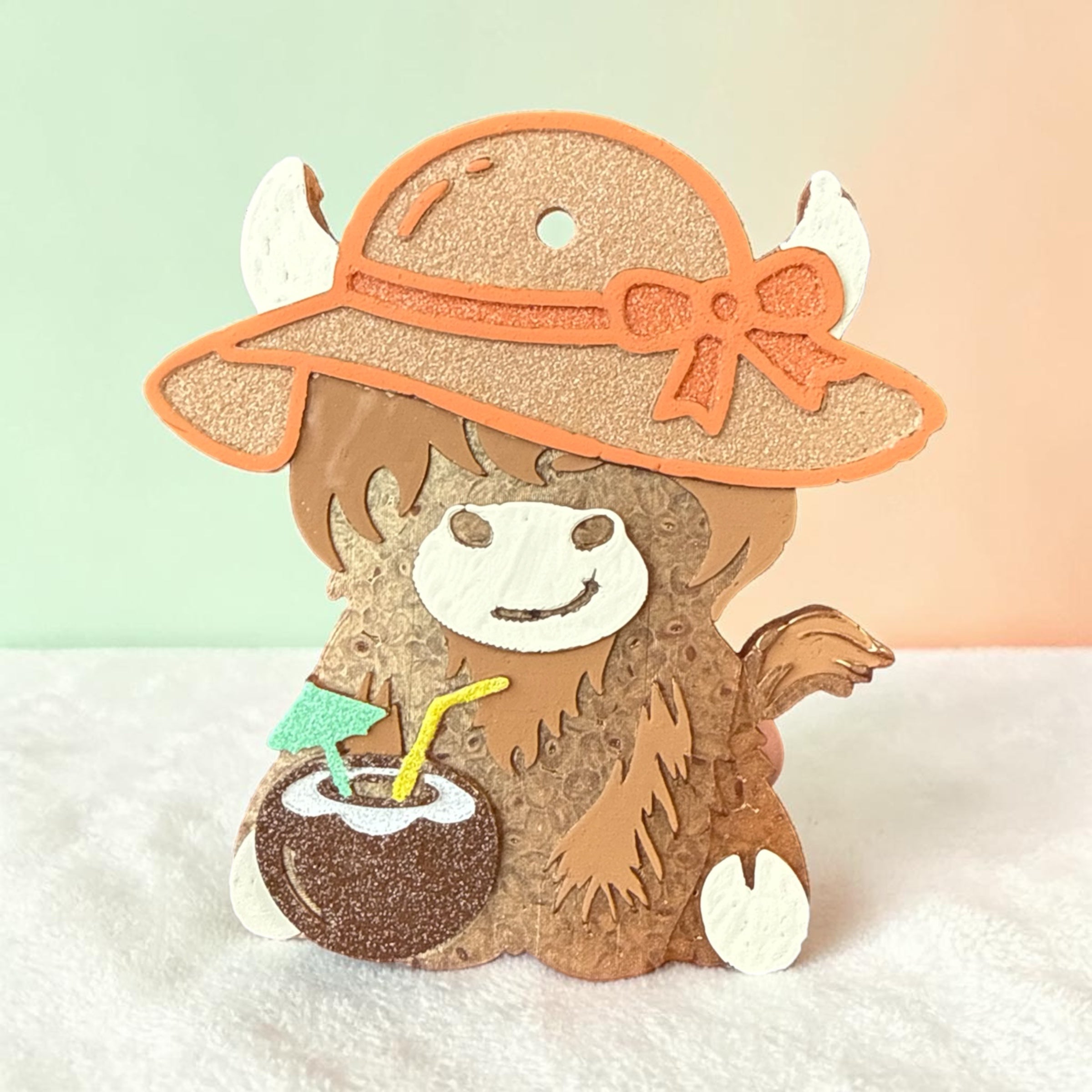 Cabana Cow Freshie air freshener by Bug & Bean Freshies, featuring a cute cow design and tropical scent in a compact shape.