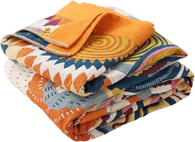 CozyNest Decor boho muslin twin size cotton bed blanket with floral star pattern, soft, lightweight, perfect for sofa or bed, 60x80 inches.