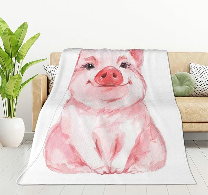 CozyNest Decor HGOD DESIGNS pink pig watercolor throw blanket, super soft 40x50 inch blanket for bed, couch, or camping.