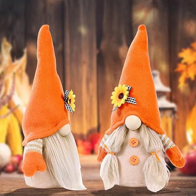 CozyNest Decor fall gnome plush doll with sunflower hat, farmhouse autumn decor for tiered tray and harvest table decoration.