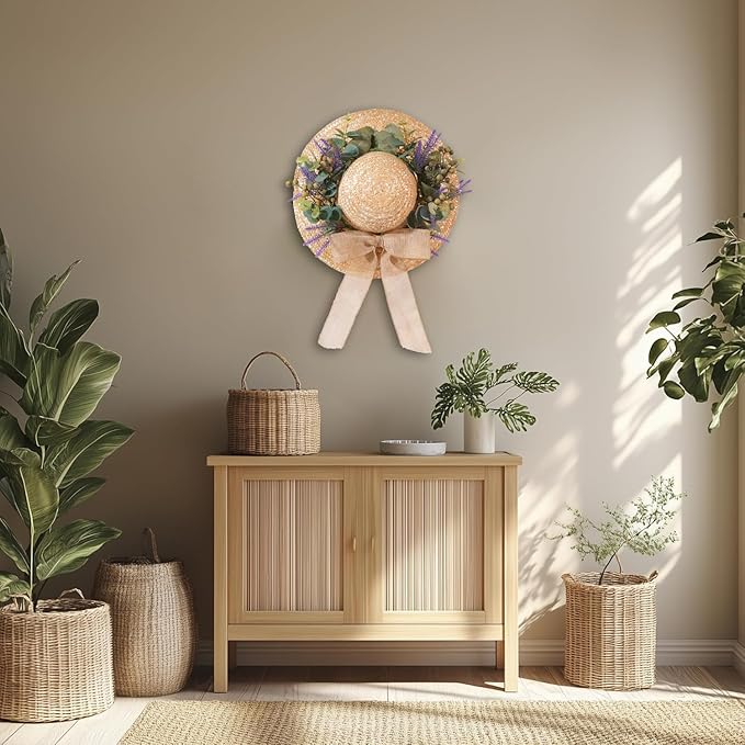 CozyNest Decor 16-inch spring eucalyptus wreath with bow, suitable for front door, wall, or window decor for indoor or outdoor use