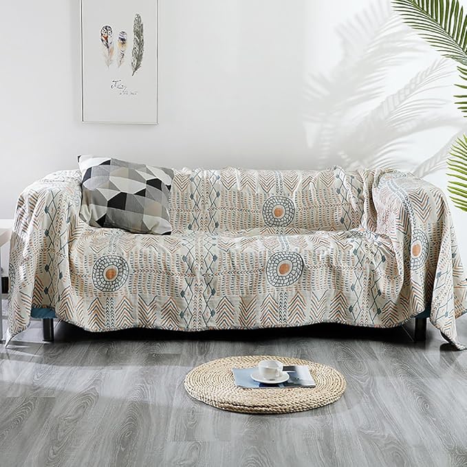 CozyNest Decor boho striped muslin twin size cotton blanket with 4-layer gauze, soft, cooling, ideal for sofa or bed covers.