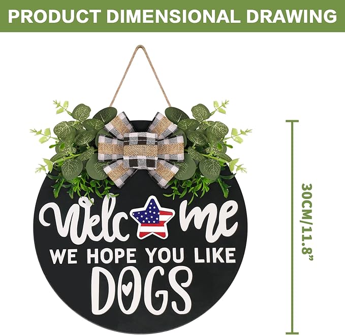 Rustic wooden seasonal welcome sign wreath by CozyNest Decor with dog motif, perfect for front door or wall decor for all seasons.