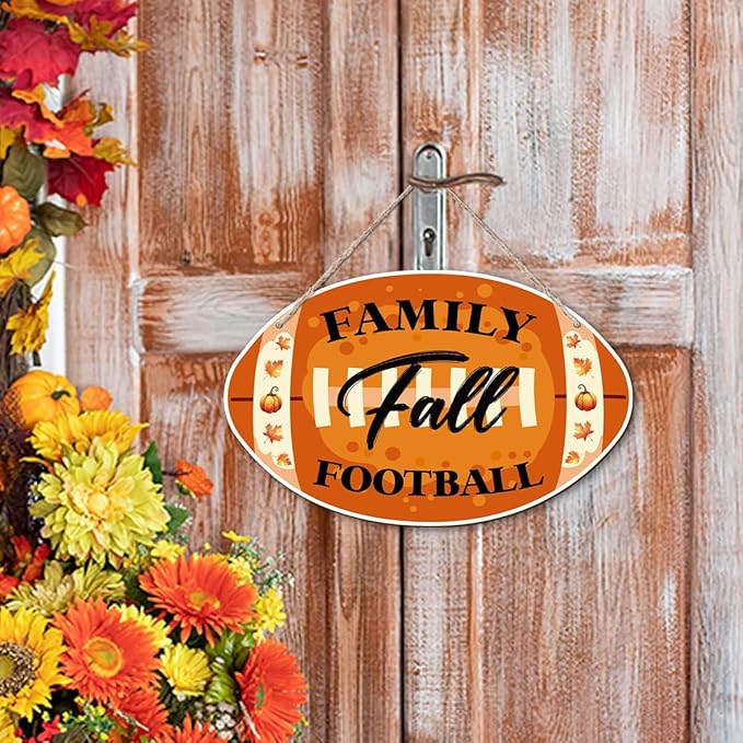 Rustic Autumn Wooden Sign by CozyNest Decor featuring a football design, perfect for Thanksgiving and fall home decor.