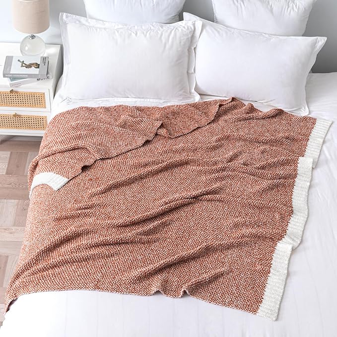 CozyNest Decor MIULEE fall rust throw blanket, soft and fluffy knit throw for sofa, bed, or outdoor use, 50x60 inches.