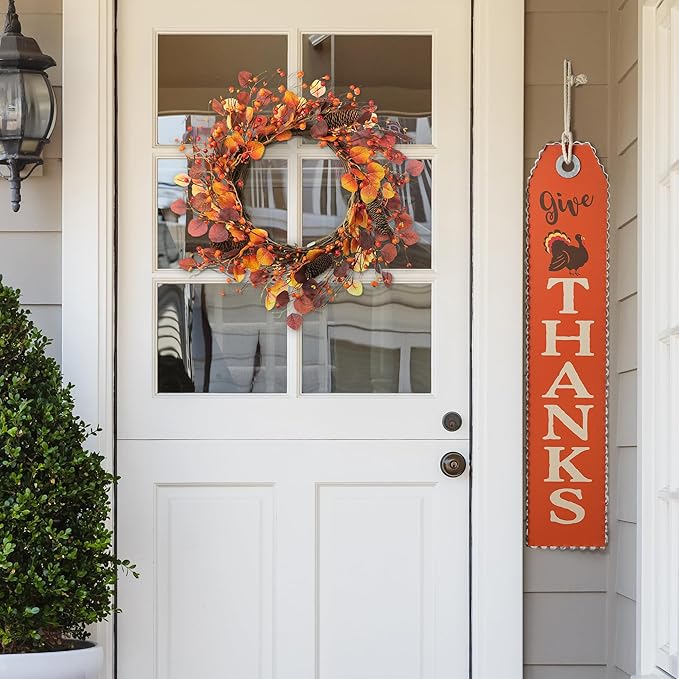 CozyNest Decor 22-inch fall eucalyptus berry wreath with rustic accents, ideal for front door or wall autumn decor.