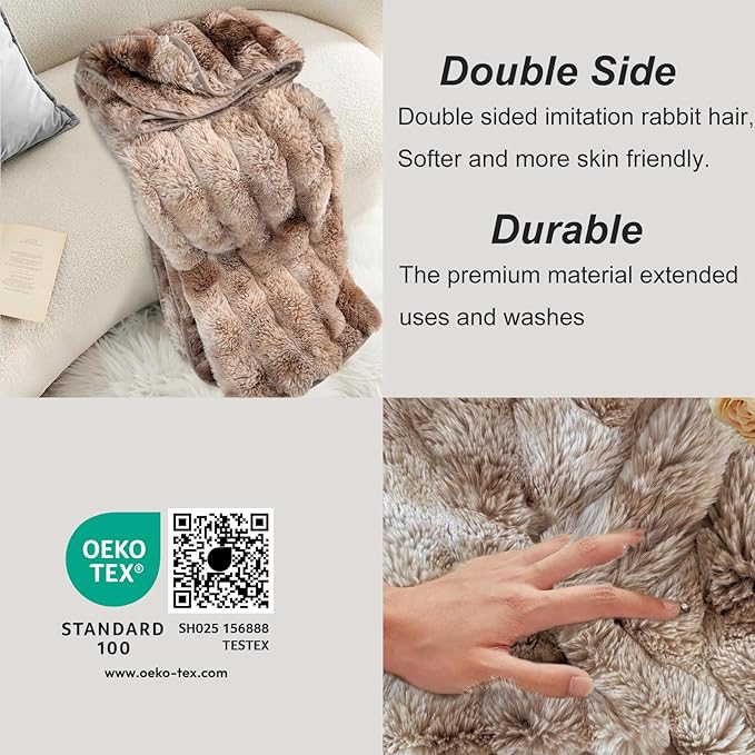 CozyNest Decor faux fur throw blanket with reversible ultra-soft, fluffy ombre design, perfect for couch or bed comfort.
