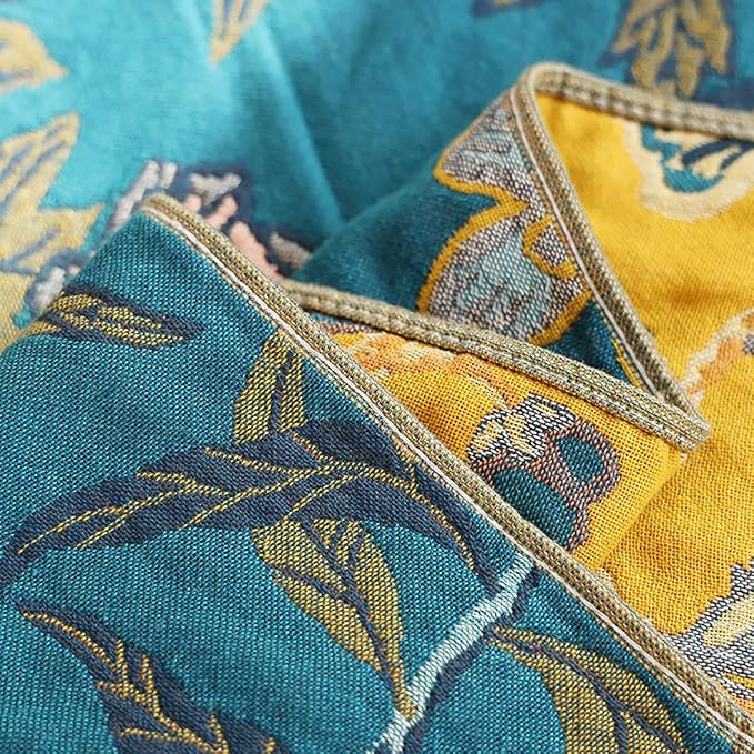 Boho muslin cotton blanket for adults with floral teal design, twin size 60x80 inches, soft and breathable for summer use.