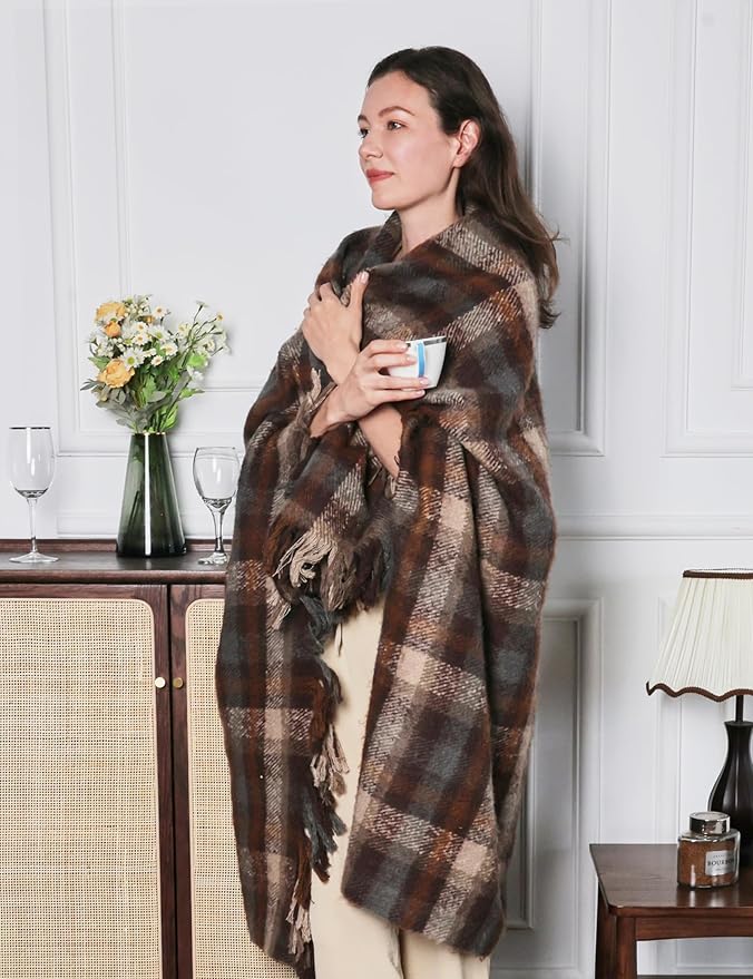 CozyNest Decor brown throw blanket with tassels, 50x60 inches, lightweight and warm for couch, bed, or outdoor use.