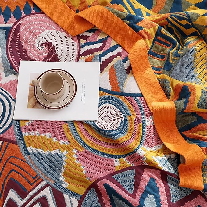 CozyNest Decor boho twin-size muslin blanket with floral star design, soft 4-layer cotton gauze, perfect for sofa or bed coverlet