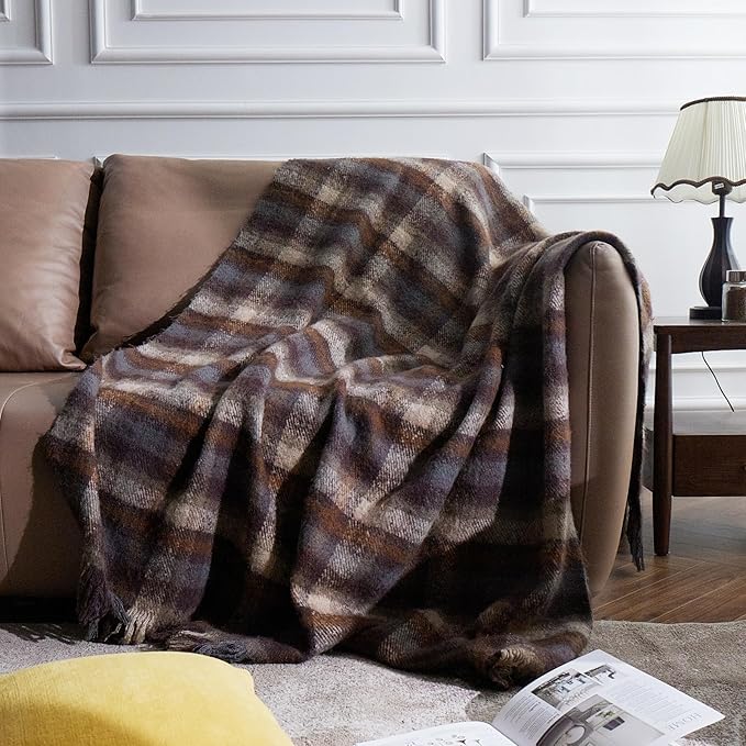 CozyNest Decor ZonLi brown throw blanket with tassels, 50x60 inches, lightweight and warm for couch, bed, or outdoor use.