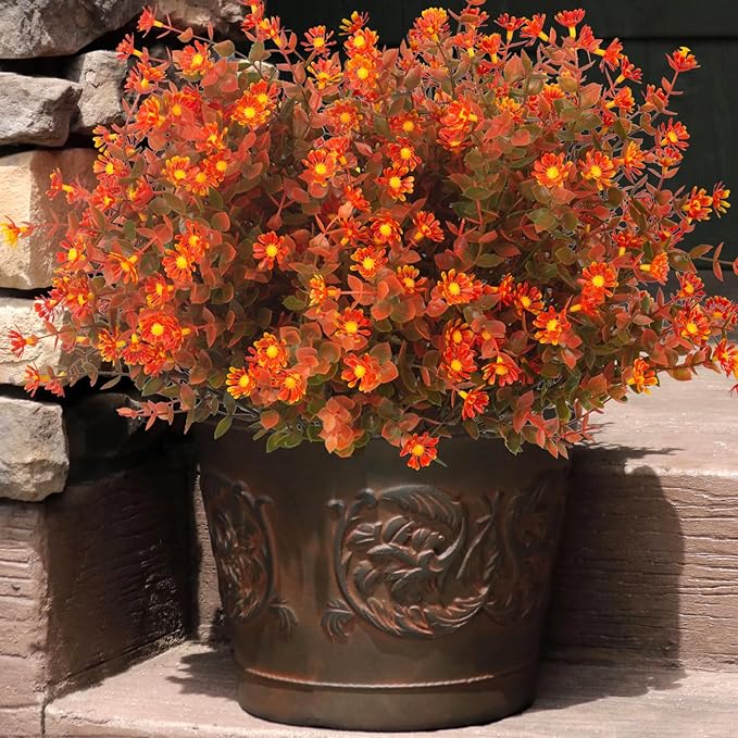 CozyNest Decor artificial fall flowers in red with no fade, faux autumn plants for indoor outdoor Thanksgiving and wedding decorations.