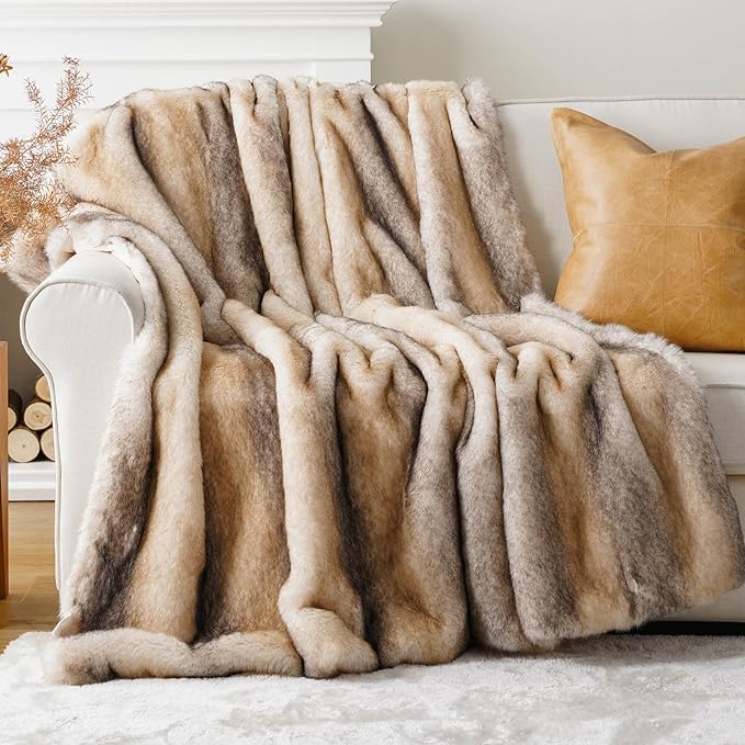 CozyNest Decor BATTILO HOME luxury faux fur throw blanket in soft mink fur, 50x60 inches, perfect for couch, sofa, or bed.