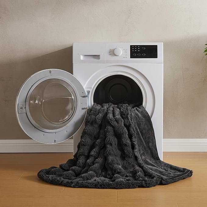 CozyNest Decor JELLYMONI faux fur throw blanket in dark grey, plush, thick, and warm bed blanket, 50x60 inches.